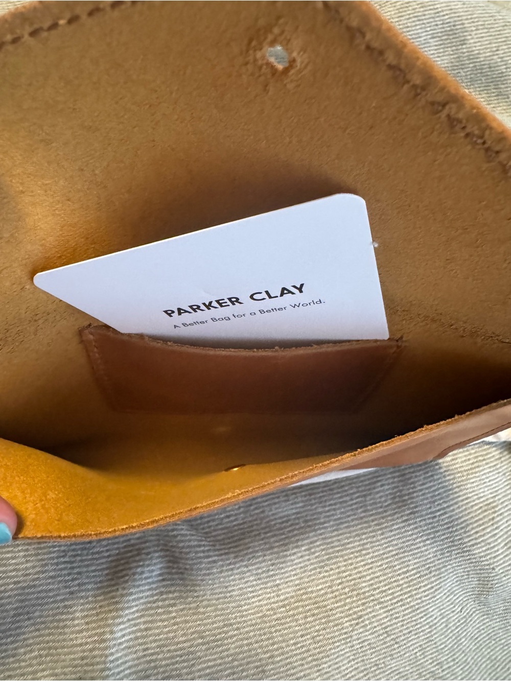 Parker Clay tan leather envelope clutch with drawstring bag - Picture 3 of 5